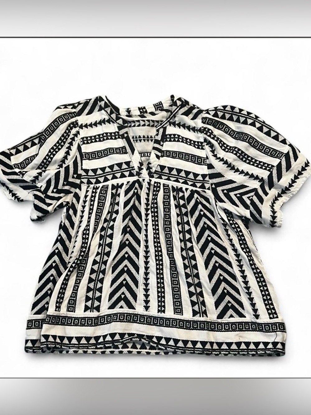 Black & White Geometric Peasant Top